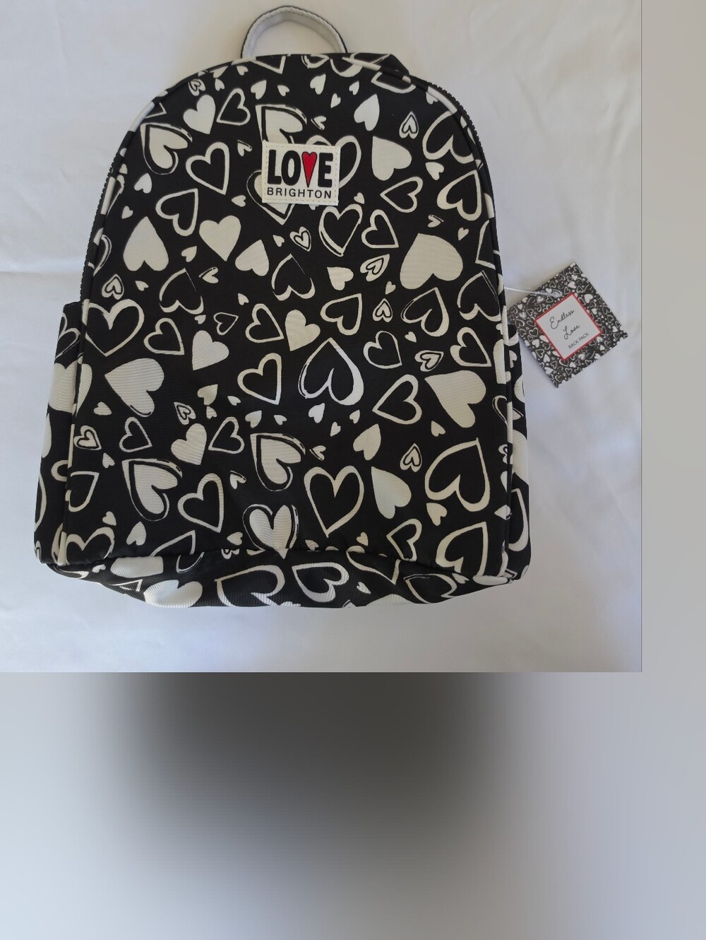 Brighton Endless Love Heart Print Cotton Backpack - Black & White NWT